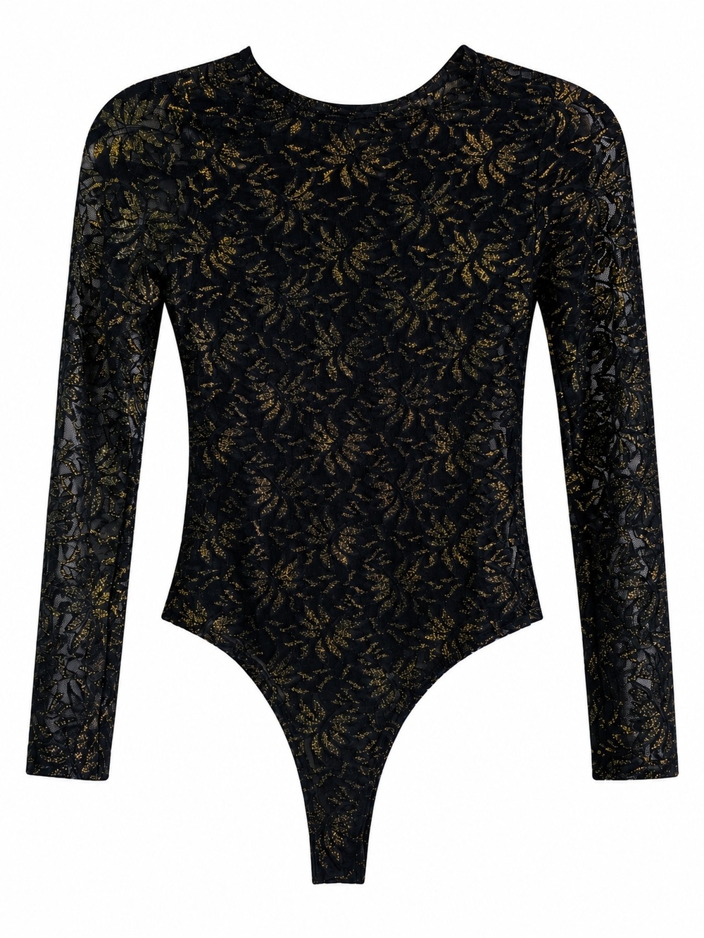 Aria Clothing Metallic Gold & Black Floral Lace Bodysuit
